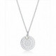 Colgante de acero con medalla calada de 25 mm de diámetro y charm de perla de 6 mm. Cadena de 60 cm y 5 cm de extensión.  Vicero