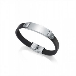 Pulsera de Hombre Viceroy Air de piel plana de color negro y placa central de acero con dos bisagras laterales. Cierre hebilla a