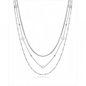 Collar triple de acero con la cadena interior de eslabones cuadrados de 2 mm, la cadena intermedia de 1,5 mm cpn 5 perlas sintét