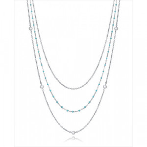 Collar triple de acero, la cadena interior es simple de 1,5 mm, la cadena intermedia tiene bolitas de esmalte turquesa y cadena