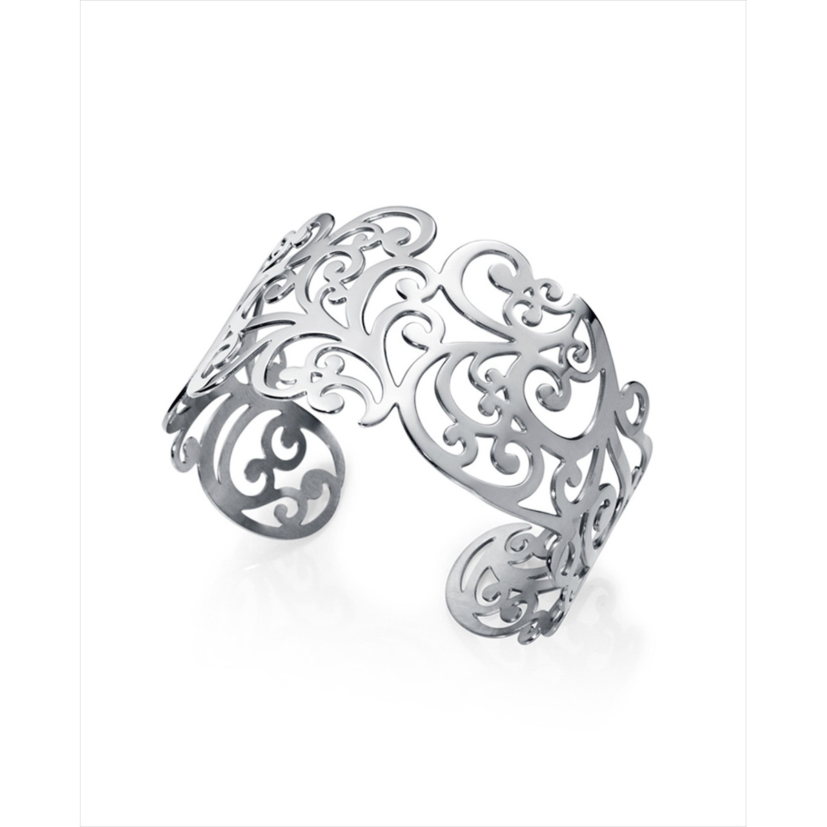 Brazalete abrierto en acero con calado floral de 3,7 cm de ancho. Viceroy