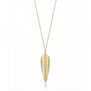 Collar largo de acero Ip Gold con colgante en forma de pluma con calado. Largo 70cm y 5cm de extensión. Viceroy