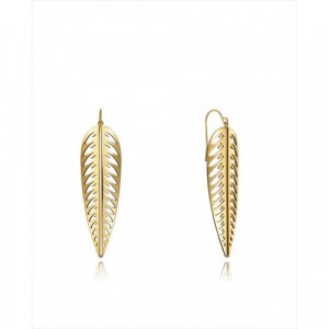 Pendientes de gancho en acero Ip Gold con forma de pluma con calado. Largo 6cm. Viceroy