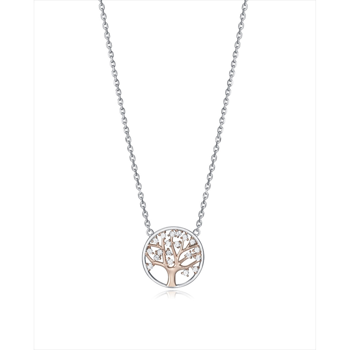 Collar Viceroy de Plata de ley en bitono rosado, con motivo del árbol de la vida con circonitas, largo 42 + 3 cm