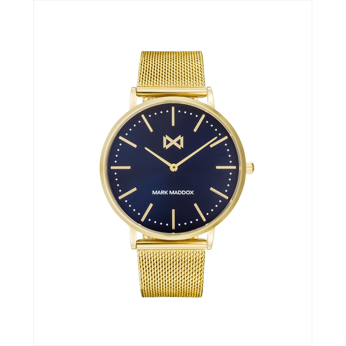 Reloj Mark Maddox Greenwich tres agujas de acero IP dorado y malla milanesa