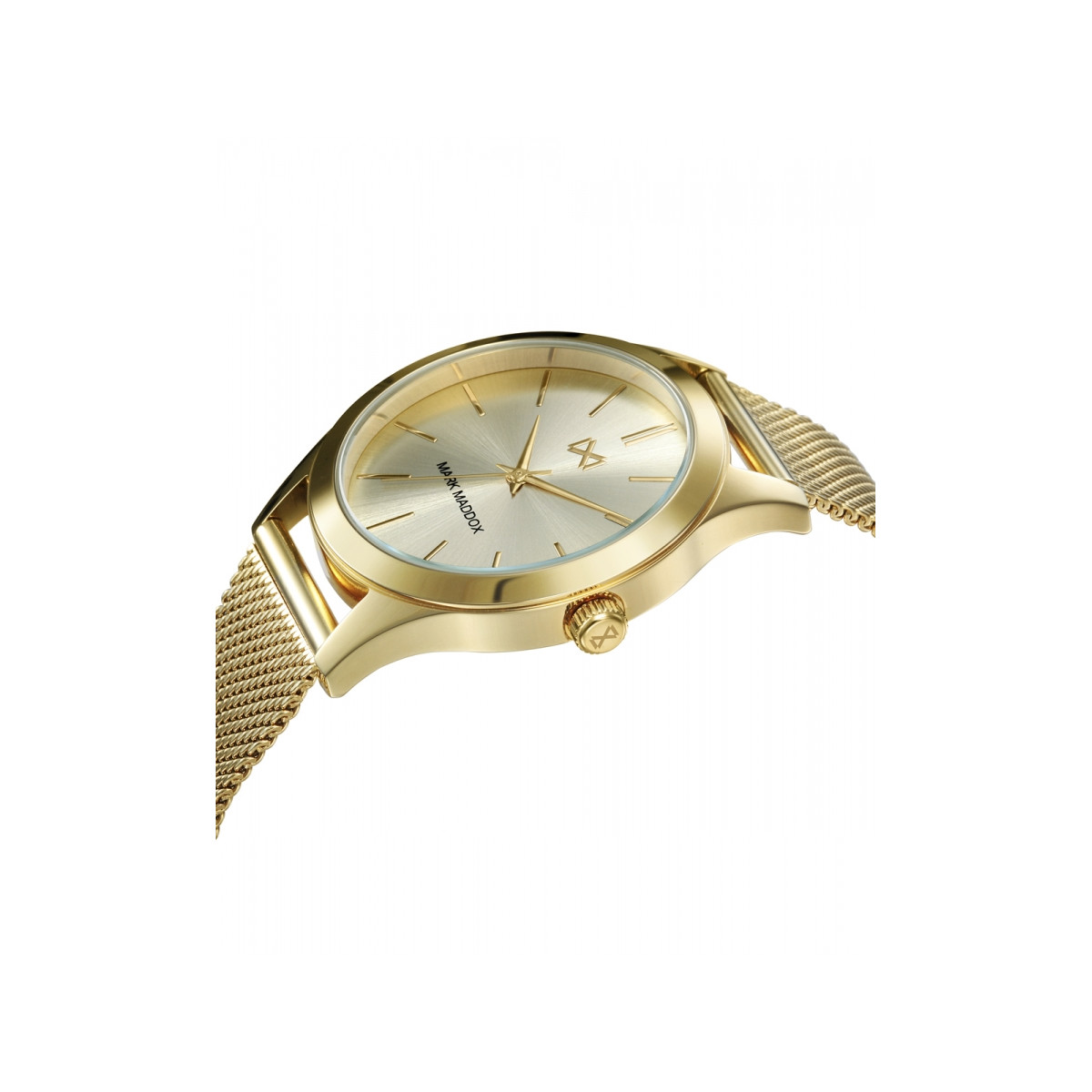 Reloj Mark Maddox. Acero y malla milanesa. Color dorado.