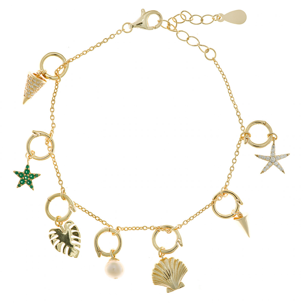 Colgante charm plata bañada en oro, estrella circonita verde brillante. Miscellany. Salvatore