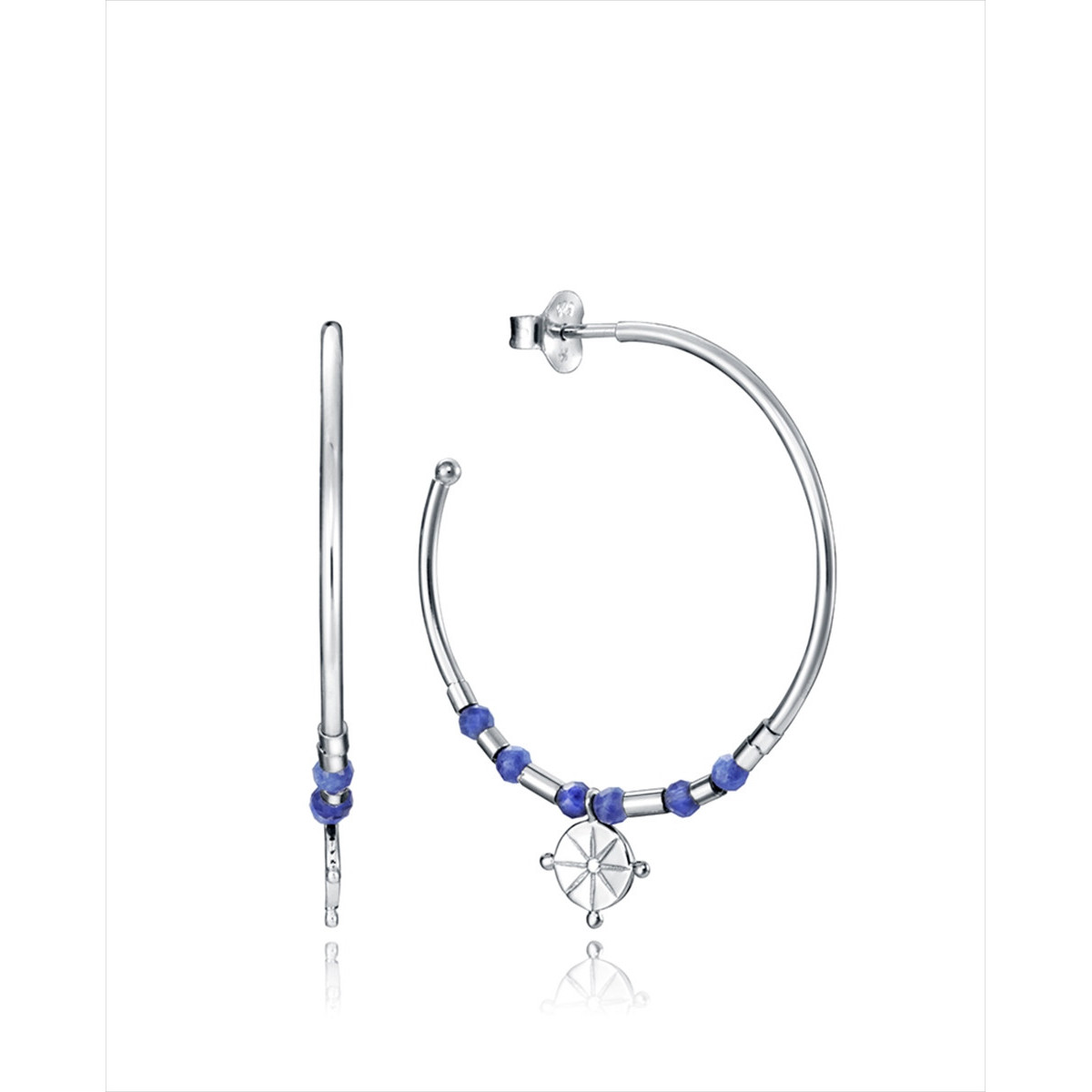 Pendientes de aro Viceroy Jewels de plata ley bañada en rodio. Piedras azules colgante