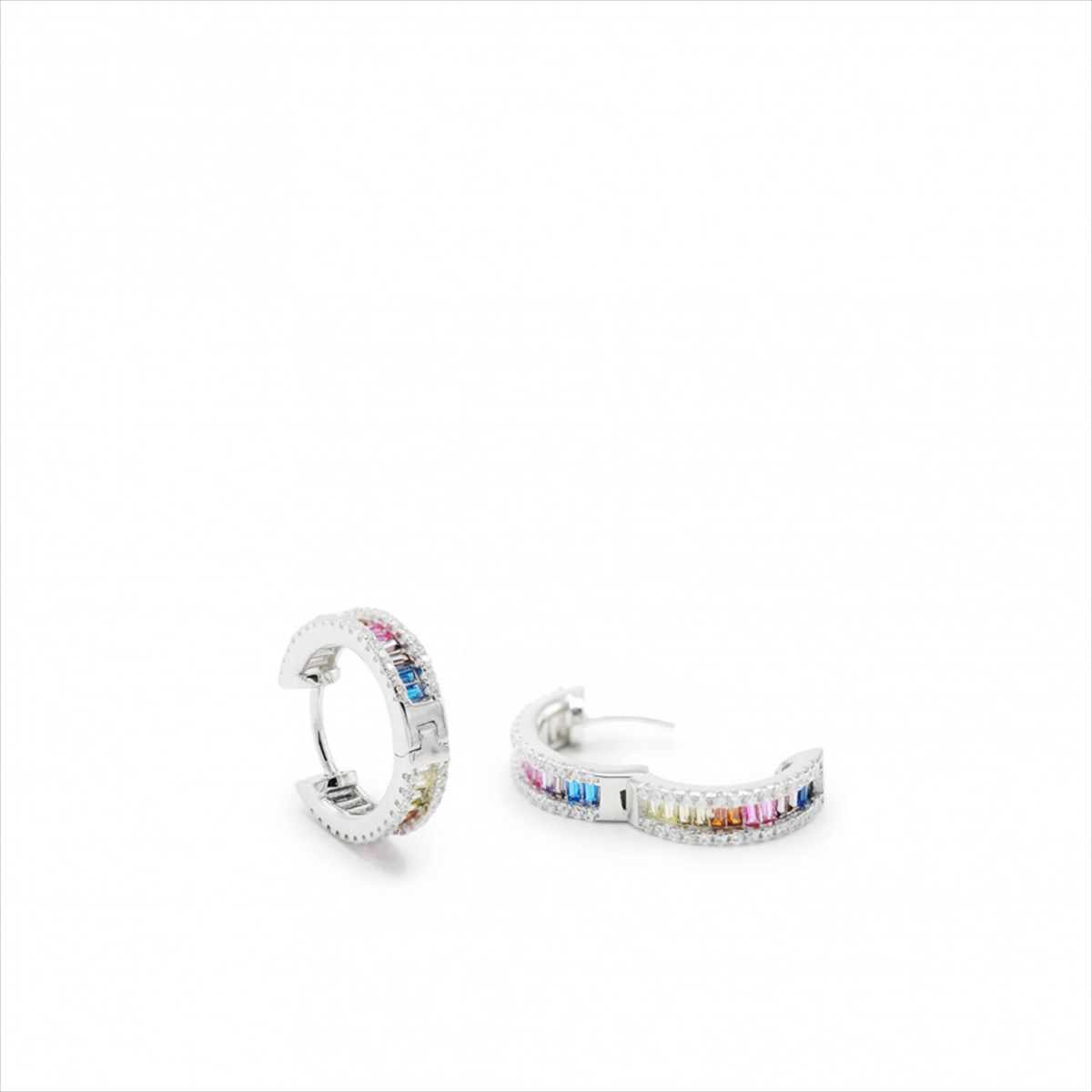 PENDIENTES AROS CON PIEDRAS PLATA MINI CUARZO ADAMANTINO RAINBOW. LINEARGENT
