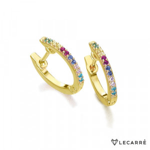 Pendientes aro mini oro amarillo topacios multicolor. LeCarré