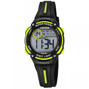 RELOJ CALYPSO DIGITAL CRUSH K6068/5 CORREA DE CAUCHO NEGRO Y AMARILLO, INFANTIL