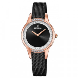 RELOJ FESTINA MADEMOISELLE NEGRO CORREA DE ACERO ROSADO, MUJER