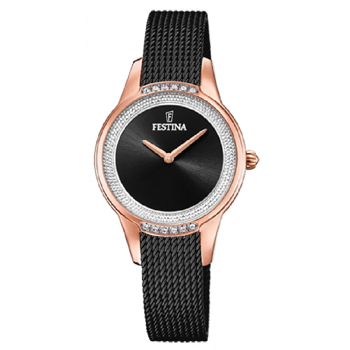 RELOJ FESTINA MADEMOISELLE NEGRO CORREA DE ACERO ROSADO, MUJER