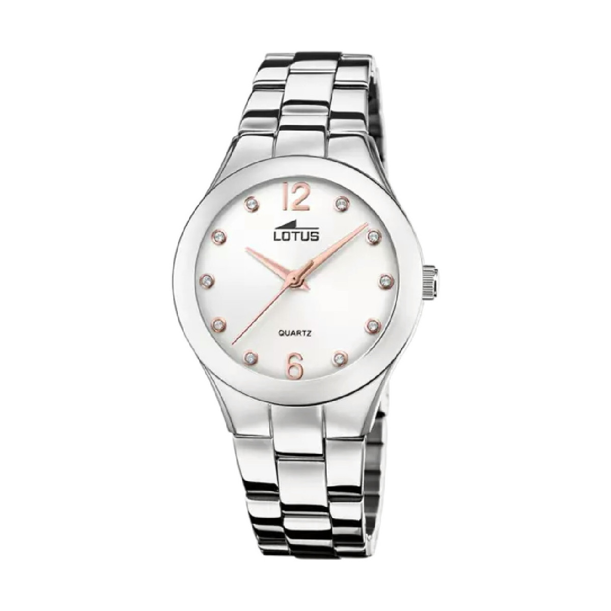 RELOJ LOTUS TRENDY 18741/1 PLATA CORREA DE ACERO, DETALLES ROSADOS