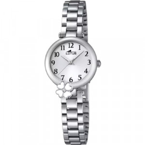 RELOJ LOTUS 18266/1 BLANCO, CORREA DE ACERO PLATEADO, DETALLE FLOR BLANCA