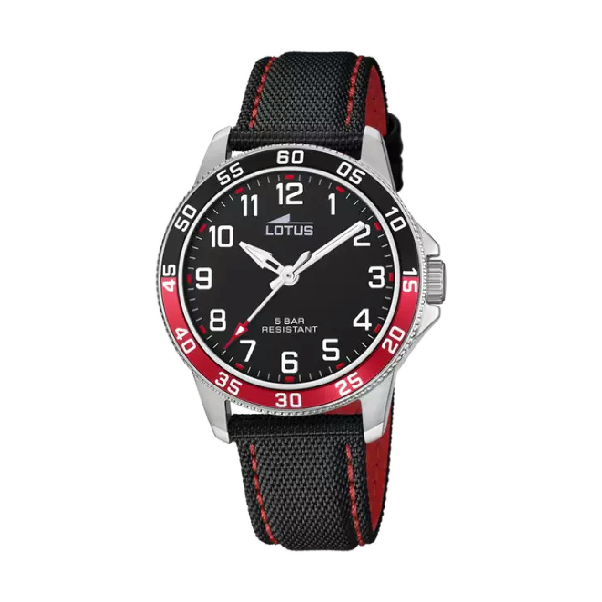 RELOJ LOTUS JUNIOR COLLECTION 18787/3 NEGRO CORREA DE PIEL, DETALLES ROJO, INFANTIL