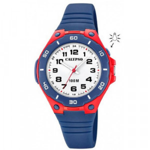 CALYPSO SWEET TIME K5758/1, ESFERA BLANCA, DETALLES ROJO, CORREA AZUL
