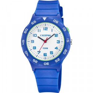 RELOJ CALYPSO SWEET TIME K5797/2 ESFERA BLANCO CORREA DE CAUCHO AZUL DETALLES VERDE AGUA