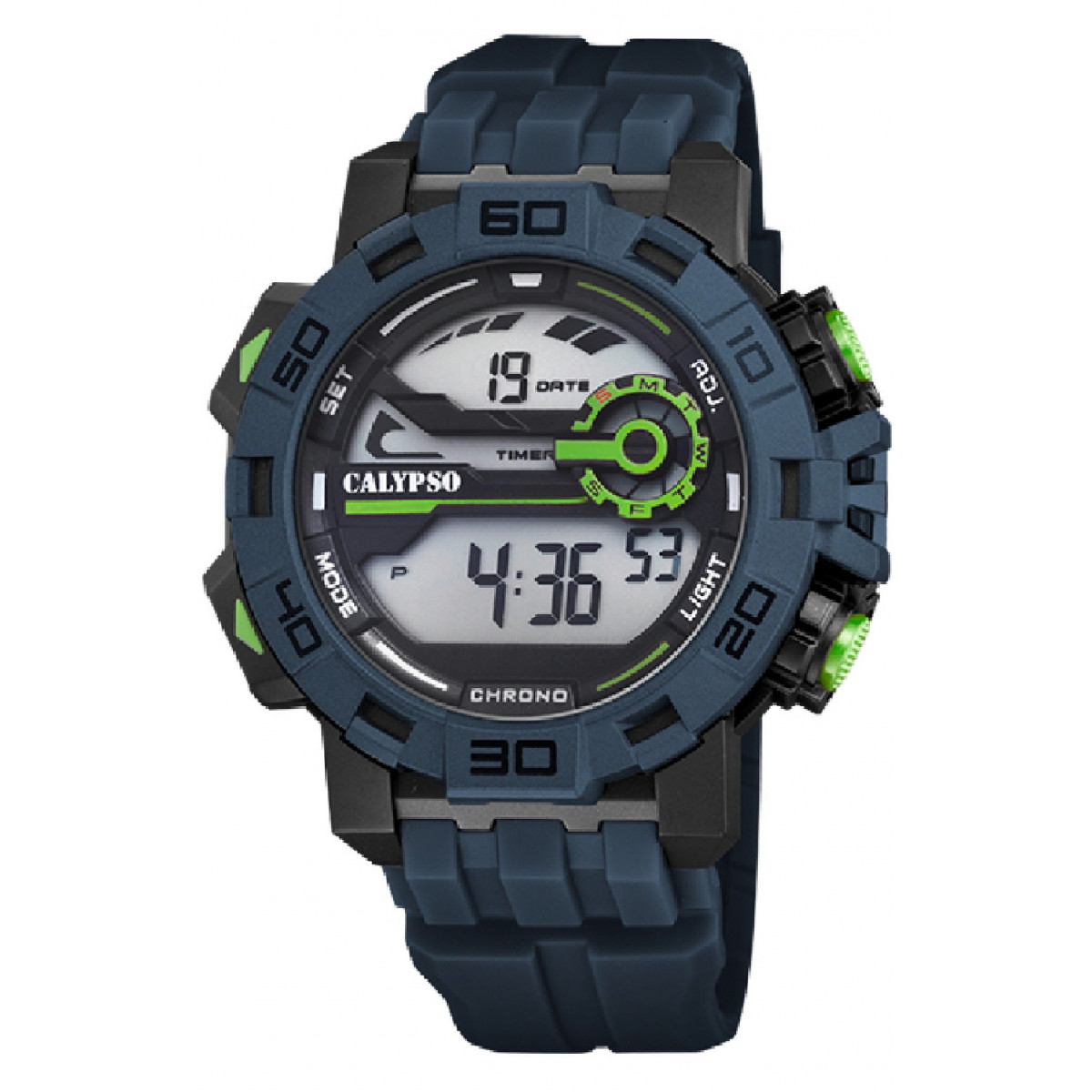 RELOJ CALYPSO DIGITAL K5809/2 DIGITAL CORREA DE CAUCHO AZUL DETALLES VERDE