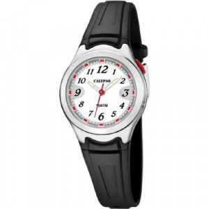 RELOJ CALYPSO SWEET TIME K6067/4 ESFERA BLANCA, DETALLES ROJO, CORREA DE CAUCHO NEGRO