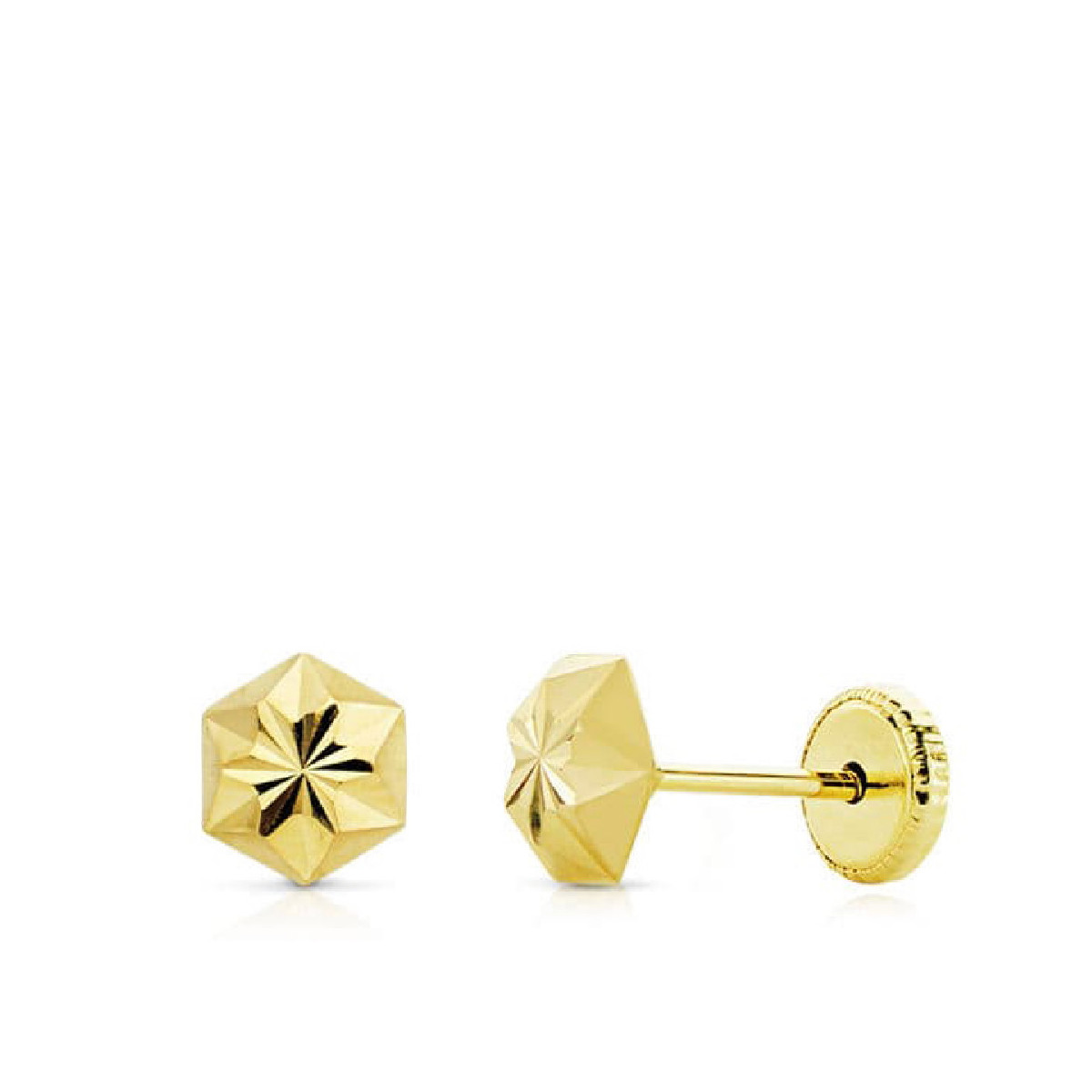 Pendientes oro amarillo mini clavo estrella tallado 5mm