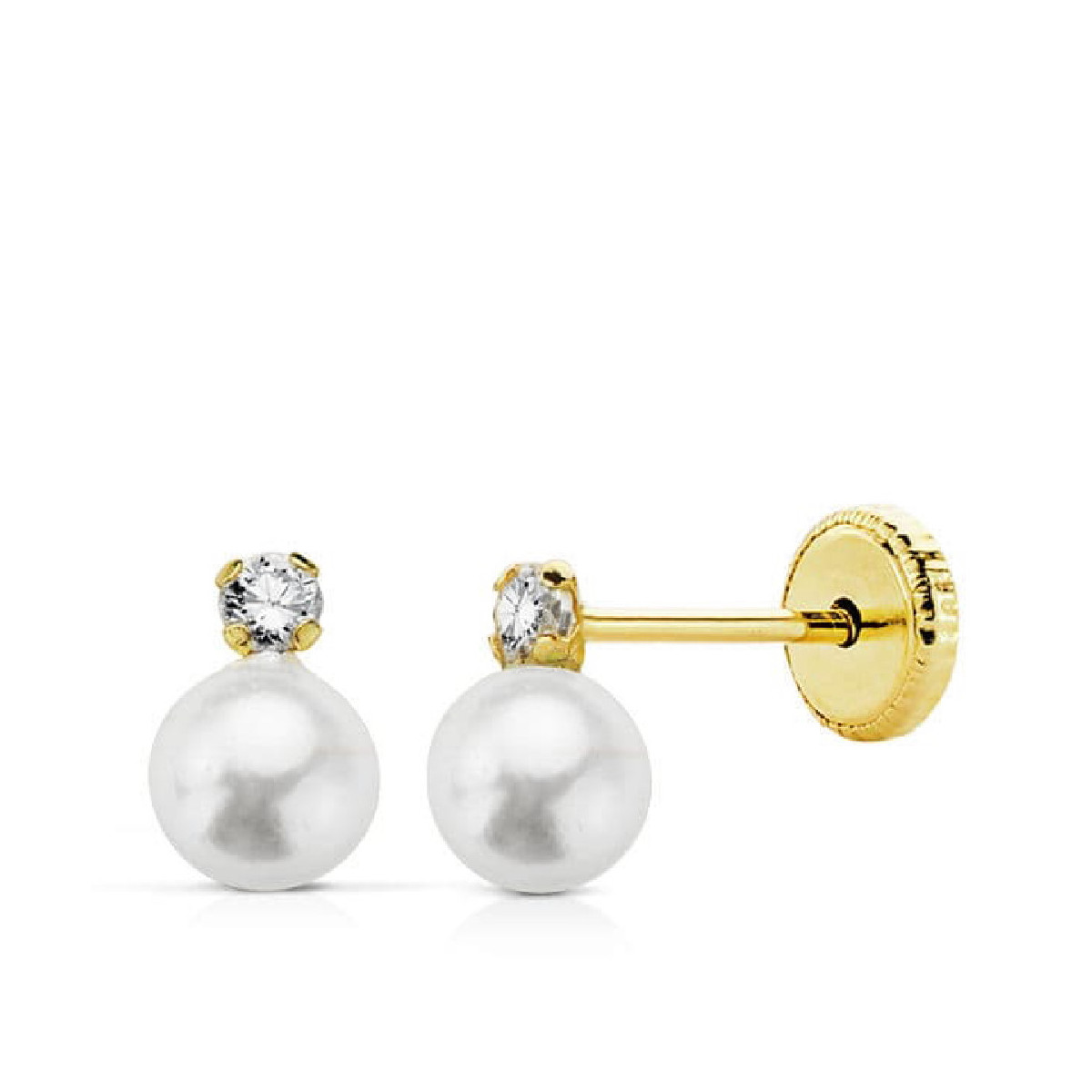 Pendientes oro amarillo mini circonita y perla 5mm