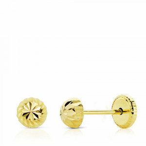 Pendientes oro mini media bola tallada 4mm