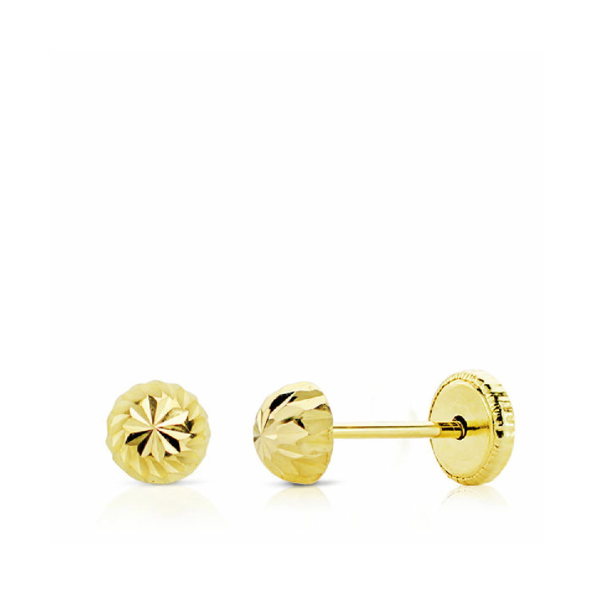 Pendientes oro mini media bola tallada 4mm