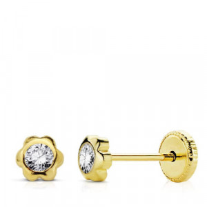 Pendientes oro mini chatón flor con circonita 3mm