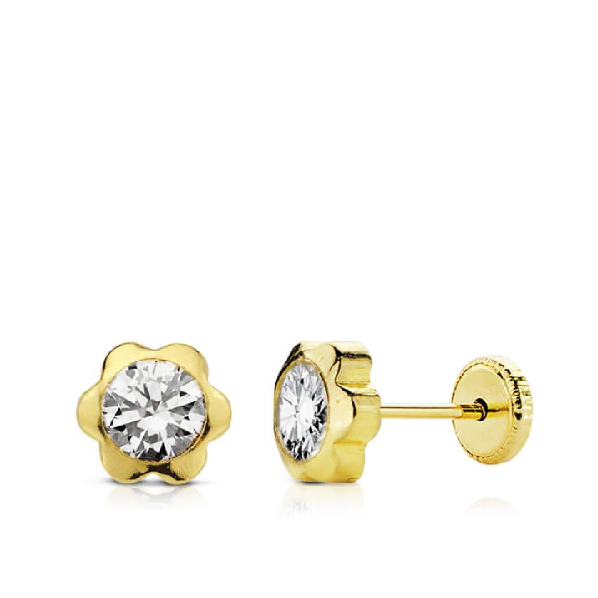 Pendientes oro mini chatón flor con circonita 7mm