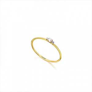 Anillo oro amarillo mini perla y diamantes laterales. LeCarré