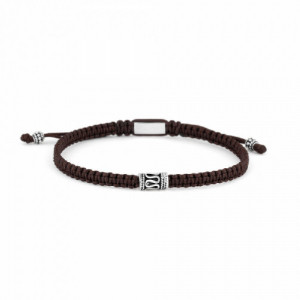 Pulsera de hilo anudada negra con un motivo de plata. Promojoya