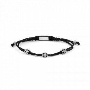 Pulsera de hilo negro con tres motivos de plata. Promojoya