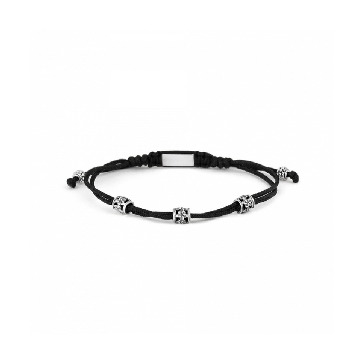 Pulsera de hilo negro con tres motivos de plata. Promojoya