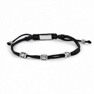 Pulsera de hilo negro con tres motivos de plata. Promojoya