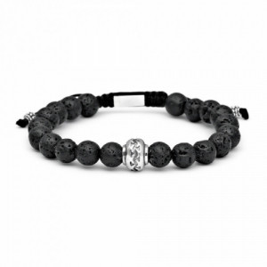 Pulsera de bolas de piedra volcánica con un motivo de plata. Promojoya