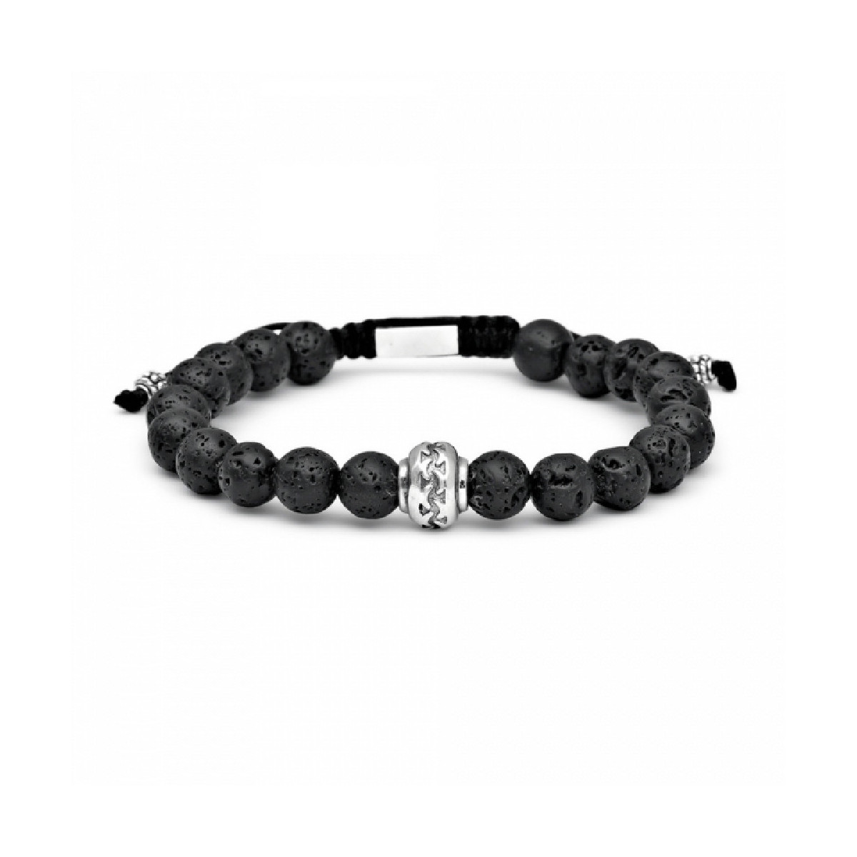 Pulsera de bolas de piedra volcánica con un motivo de plata. Promojoya