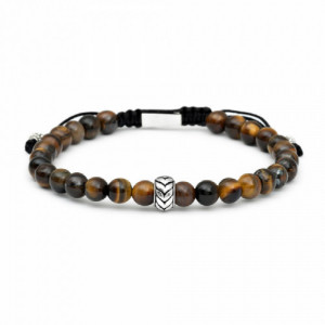 Pulsera bolas de piedra de ojo de tigre con un motivo de plata. Promojoya