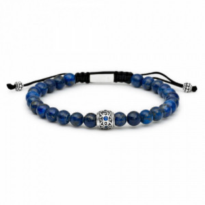 Pulsera bolas lapispázuli con un motivo de plata. Promojoya