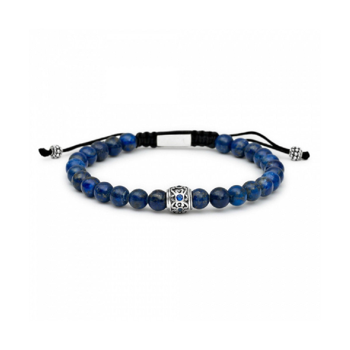 Pulsera bolas lapispázuli con un motivo de plata. Promojoya