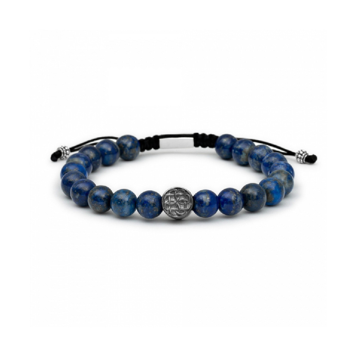 Pulsera de bolas lapislázuli con un motivo de plata. Promojoya