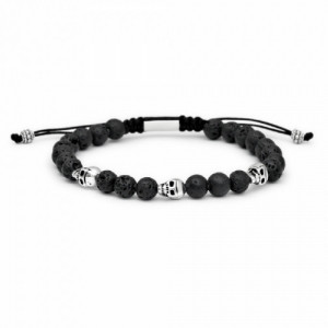 Pulsera de bolas de piedra volcánica con tres motivos de plata. Promojoya