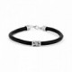 Pulsera cuero negro con motivo un de plata. Promojoya