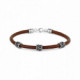 Pulsera de cuero marrón con tres motivos de plata. Promojoya