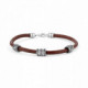 Pulsera de cuero marrón con tres motivos de plata. Promojoya