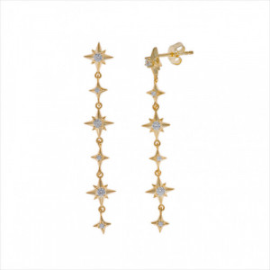 Pendiente plata chapada en oro. Tira estrellas polares con circonita. Salvatore