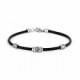 Pulsera de cuero negro con tres motivos de plata. Promojoya