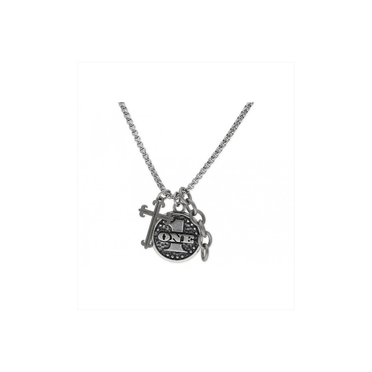 Colgante de acero con una cruz, medalla y con una cadena colgante. Liska