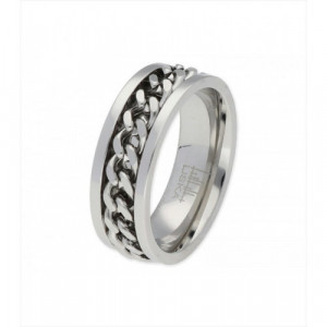 Anillo de acero con cadena en el centro. Talla: 22. Liska