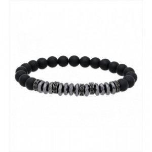 Pulsera de acero, circonitas negras y piedras de óniz matizado. Liska